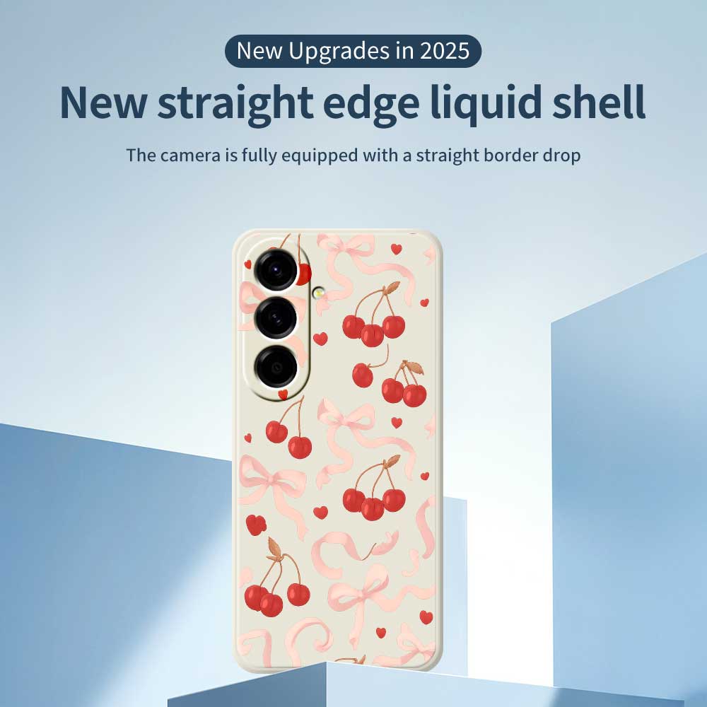 For Samsung Galaxy A56 5G Case Big Bow Cherry Pattern Printing Straight Edge TPU Phone Back Cover