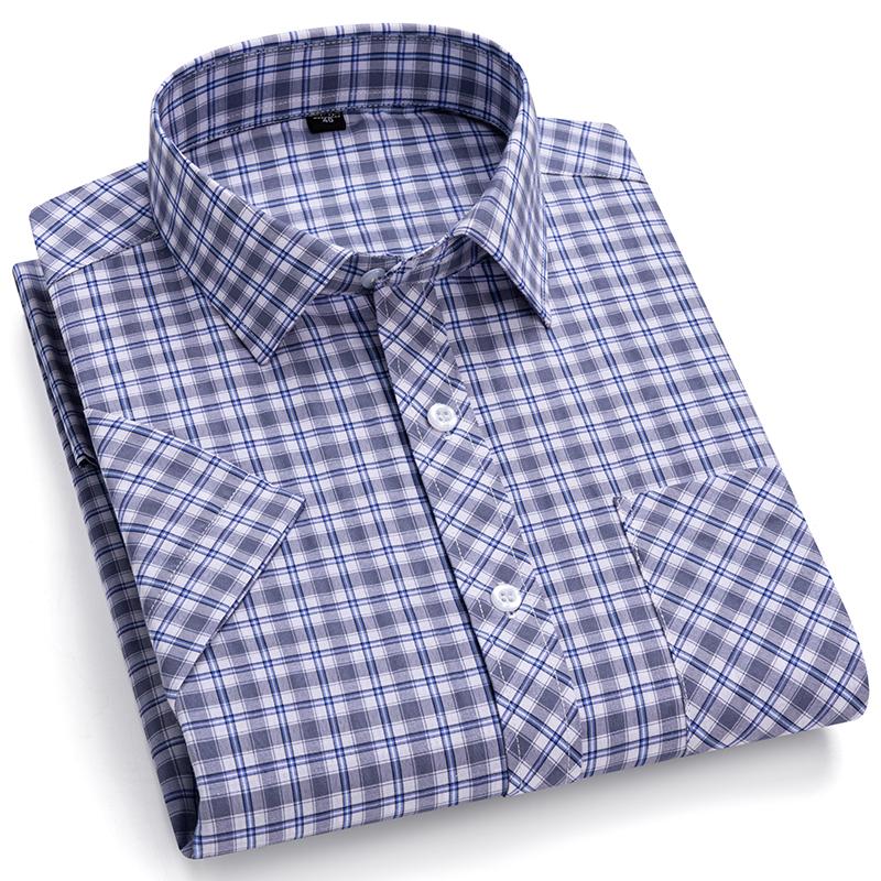 Camisa Casual Británica de Algodón a Cuadros de Manga Corta para Hombre - Ligera de Verano a Cuadros con Botones y Bolsillo Para Ropa Exterior Diaria