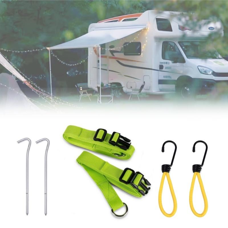 Awning Tie Down Kit Green Straps+Ground Nails+Elastic Ropes Storm Straps Combination Caravan RV Parts Awnings Accessories