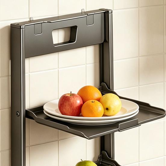Kitchen Storage Rack Wall Mounted with Suction Cup Organizer Foldable Serving Platter Countertop Shelf for Bowls Plates