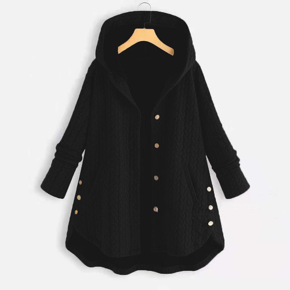 Damen Frühling und Herbst Langarm Kapuzenwarme Oberteile Mittellang Übergröße Lässige Jacke