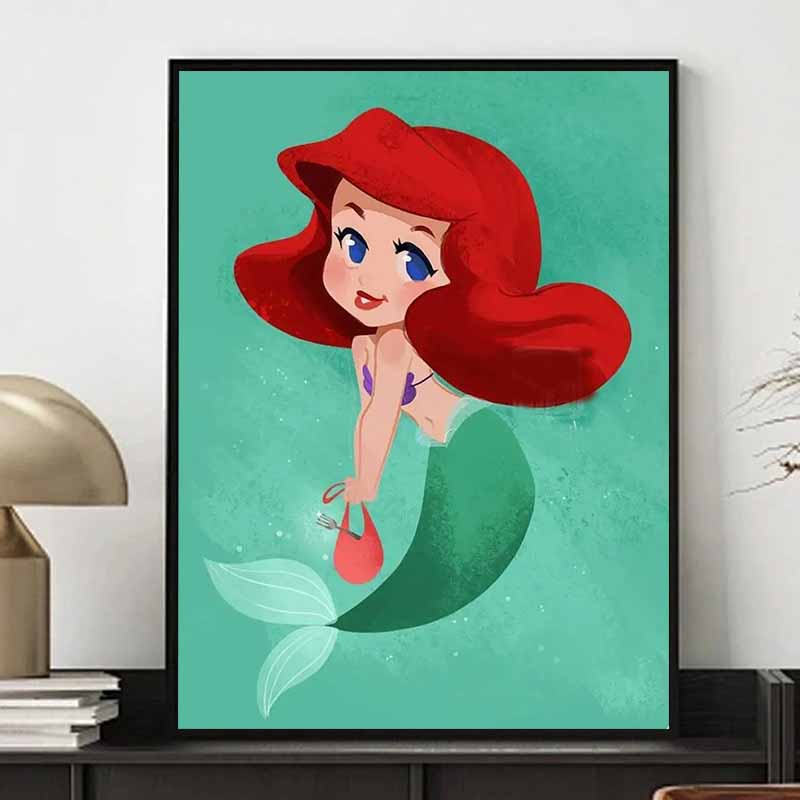 Disney Diamond Painting Ariel The Little Mermaid Watercolor Illustration 5D Diamond Painting Art Embroidery Cross Stitch Room Decoration