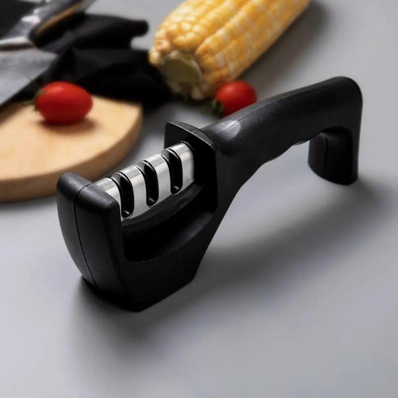 1 stück Schwarz 3 Stufen Typ Schnellschärfwerkzeug Messerschärfer Handheld Multifunktion Mit Rutschfester Basis Küchenmesser