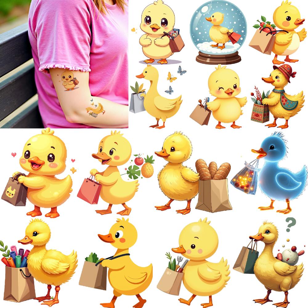 28pcs Cute Rubber Duck Semi Permanent Tattoo Stickers for Kids Boys Girls Waterproof Disposable Water Transfer Printing Stickers
