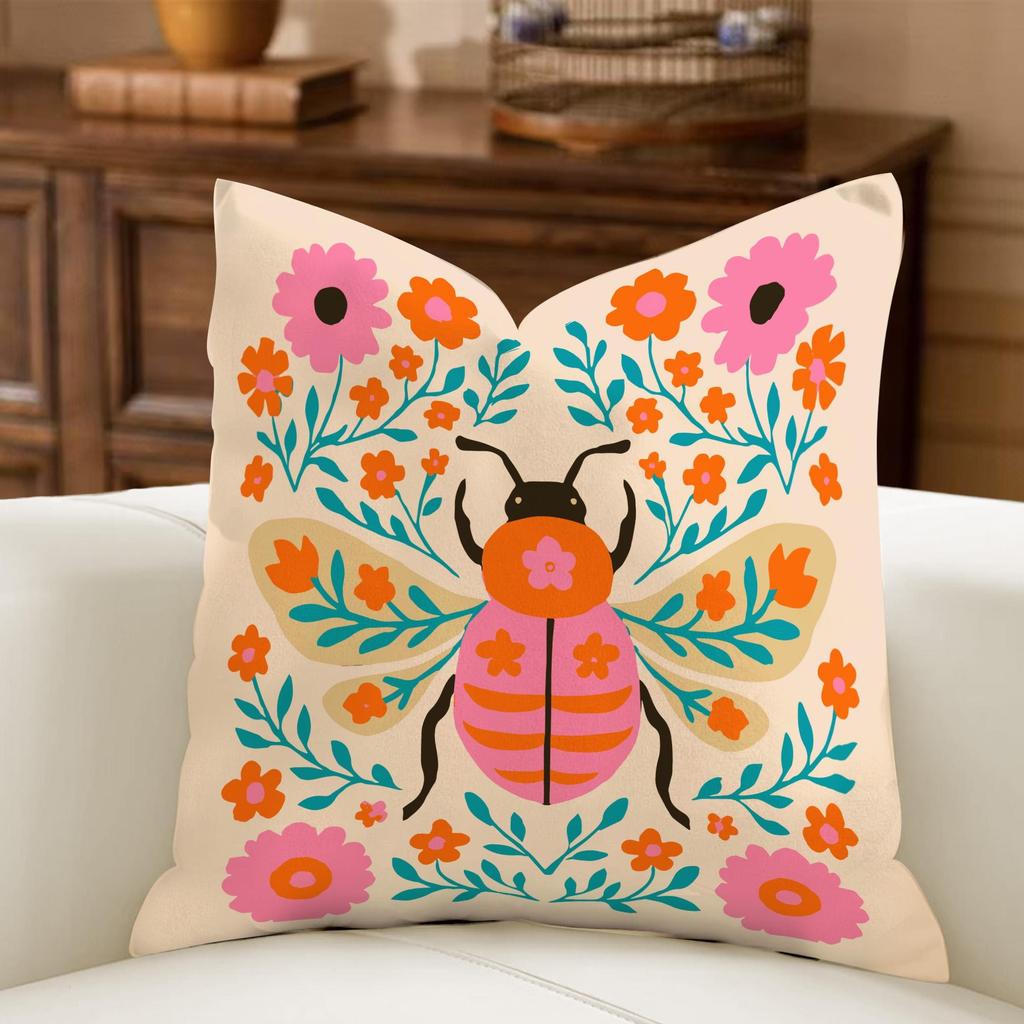 pc Mexican Folk Bug Ladybug Wildflower Pillow Cover D DoubleSide Print Polyester Cushion Case for Bedroom Dorm Boho Colorful