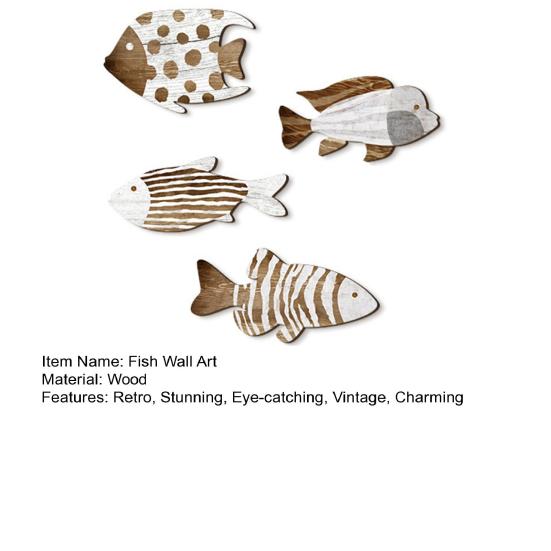 4Pcs Vintage Beach Wall Decor Nautical Coastal Wooden Fish Wall Art Ocean Style Fish Sculpture Lake House Hanging Decoration for Bathroom Bedroom