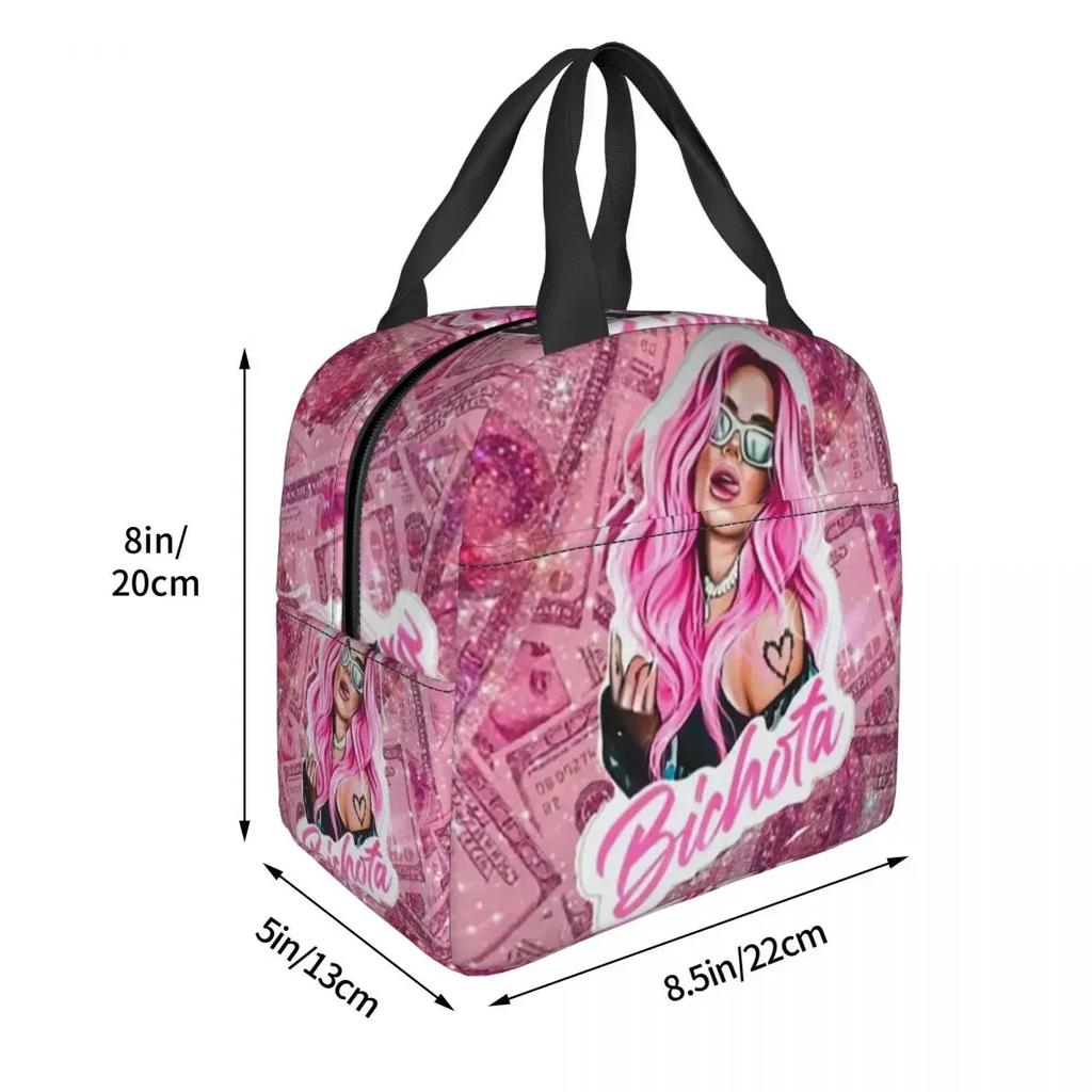Karol G Happy Valentines Day Insulated Lunch Bag for Women Kids Portable Food Boxes Thermal Lunch Box Tote