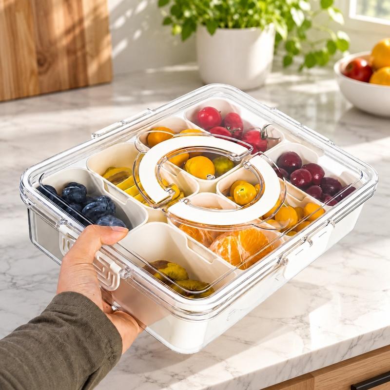 8-Section Portable Snack and Fruit Storage Container with Lids, Multipurpose Refrigerator Organizer for Nuts and Treats