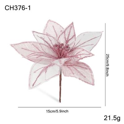 New Large Artificial Poinsettia Flower Glitter Sparkling Simulation Flowers Sequins Christmas Glitter Flower Wedding Decoration