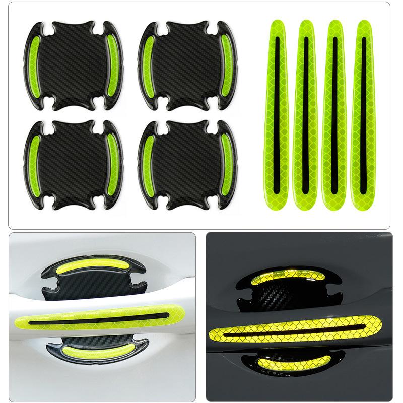 8PCS Car Door Bowl Handle Protector Safety Warning Anti-collision Anti-scratch Reflective Strip Exterior Protection Accessories