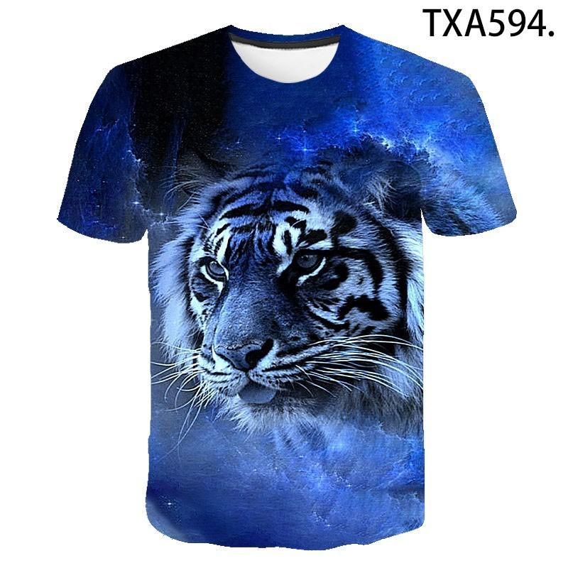 

Summer new men s and women s fashionable round neck T-shirt, Animal Tiger 3D printed breathable short sleeved T-shirt, street hip-hop quick drying top XS