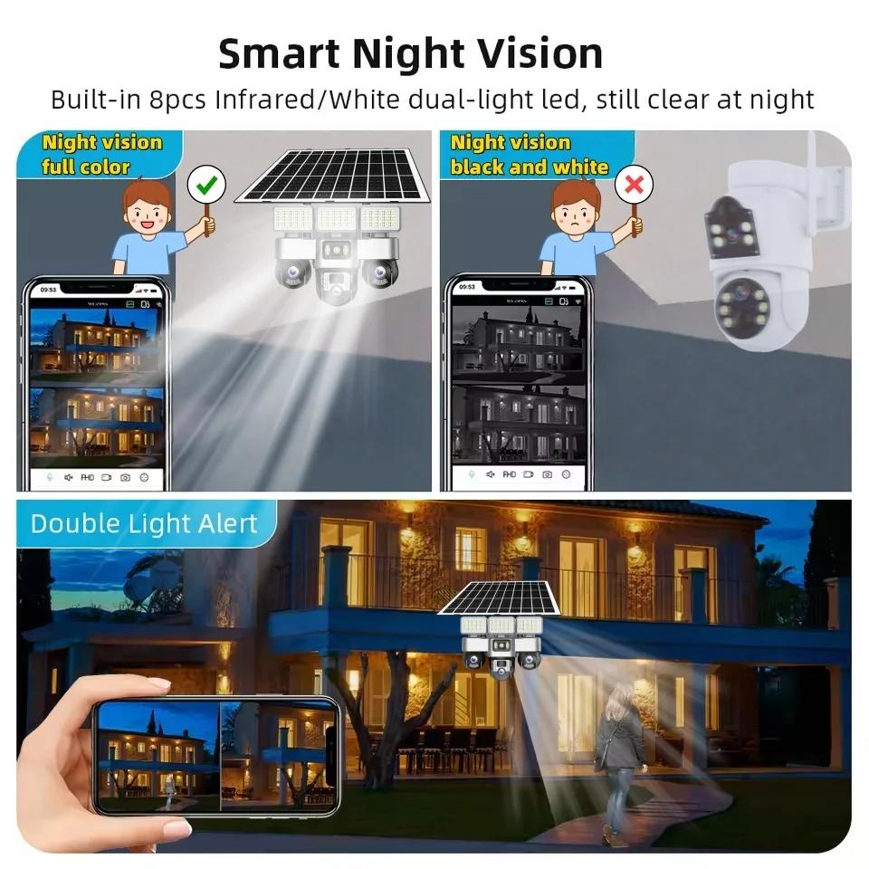 LS VISION V380 Pro 15MP 8K Three Lens WIFI Solar Camera Outdoor Waterproof PIR Humanoid Detection Security Video Monitor Night Vision