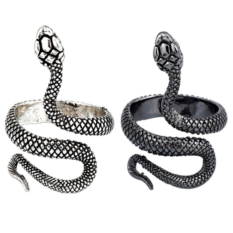 Punk Snake Ring for Men Women Exaggerated Antique Silver Color Fashion Personality Stereoscopic Opening Adjustable Ring