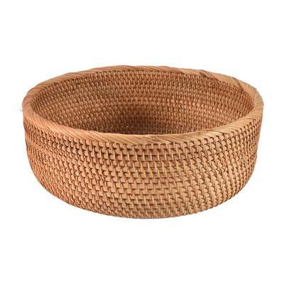 M-Modern-Natural Rattan Round Fruit Basket Wicker Tabletop Bread Serving Tray Weaving Food Storage Bowls(Large, 1Pcs)