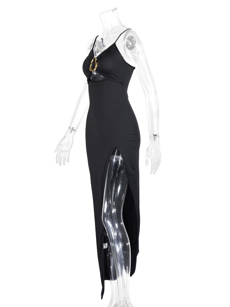 Europäisches Sexy Durchsichtiges Spalt-Trägerkleid, Heiß Verkauft Raffung Schlank Passend Mode Damenbekleidung