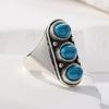 Ethnic CopperColor Inlaid Imitation Turquoise Women's Ring Geometry Daily Wear Party Jewelry