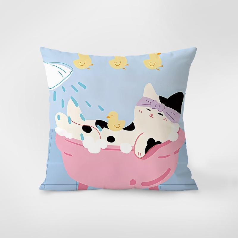 Süße Cartoon Katze und Hund Dekorative Kissenhülle Schlafzimmer Wohnzimmer Quadratische Kissenhülle