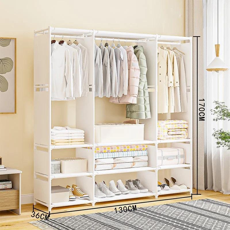3 Row Clothes Rack Floor Dustproof Hanging Clothes Hanger Large Capacity Garment Drying Rack Storage Shelf Bedroom Furniture