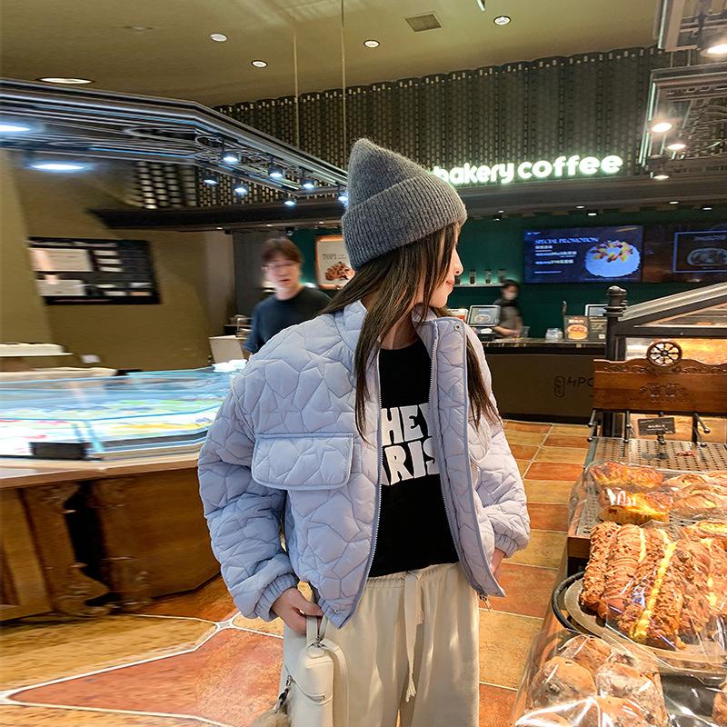 

Маленький человек, уменьшающий возраст, дизайн, чувство, завязка на талии, короткая хлопковая одежда, свободная, с высоким воротом, с длинным рукавом, куртка женская S синий