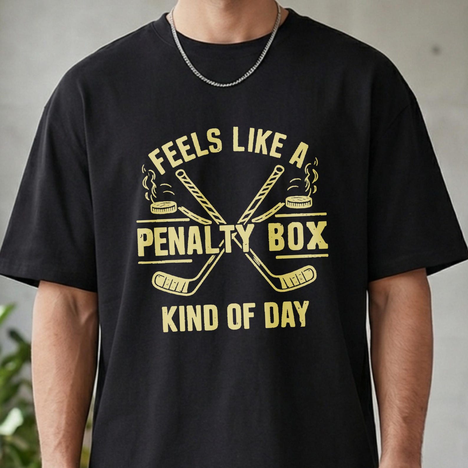Feels Like A Penalty Box Kind Of Day Hockey T-Shirt, Funny Ice Hockey Graphic Tee, Retro Hockey Fan Game Day Black Shirt,Unique Gift For Dad M