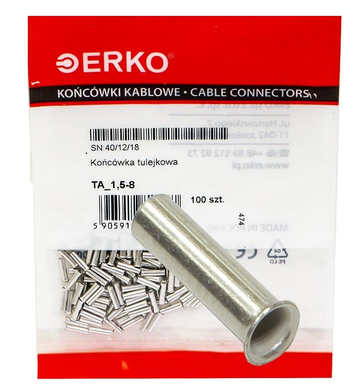 Końcówka tulejkowa nieizolow TA 1,5/8 ERKO 100szt