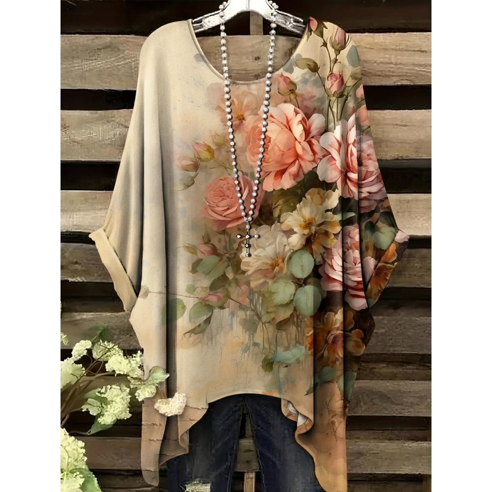 2025 Bohemian Chic Oversized Minimalist Cute Panda Print Irregular Hem Round Neck T-Shirt Stylish and Versatile Machine Washable