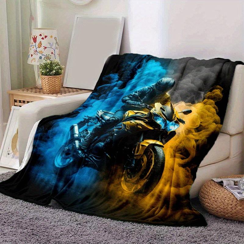 1pc Motorcycle Printing Lightweight Flannel Blanket, Comfortable and Warm Blanket, Sofa Bed and Couch Office, Suitable for Gift Blankets