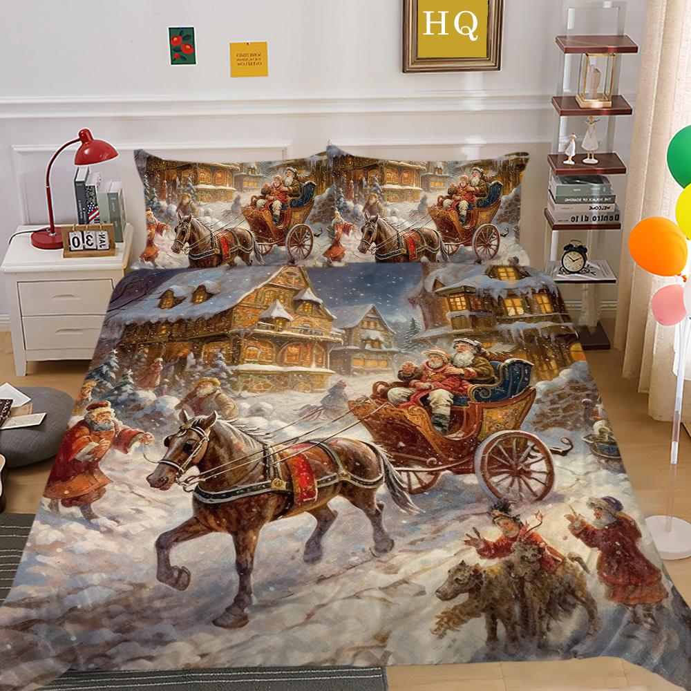 Kaufe Bettwäsche-Set mit Weihnachtsmotiv, bedruckt, Polyester, Doppelbettgröße, Bettwäsche, modisch, weich, Trösterbezug-Set für Teenager zum Preis ab 12