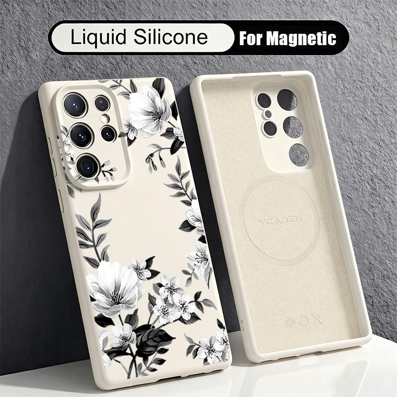Colorful Peony Floral Case For Samsung Galaxy S26 S25 Ultra S24 Plus S23 S22 Ultra Magnetic For Magsafe Liquid Silicone Cover