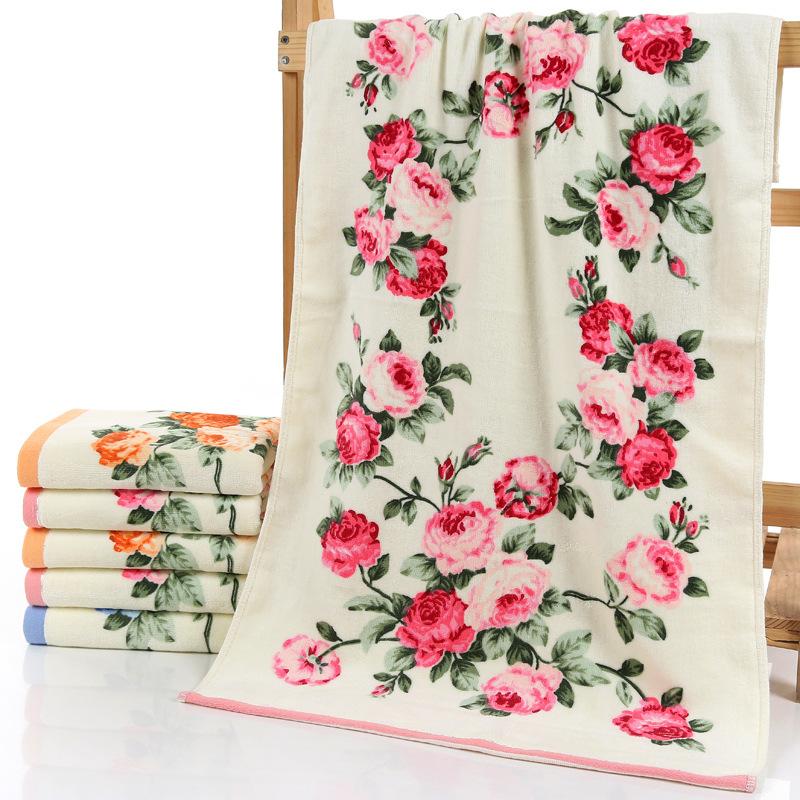 Soft Cotton and Bamboo Fiber Floral Pattern Quick-Drying Bath Towel and Washcloth Set