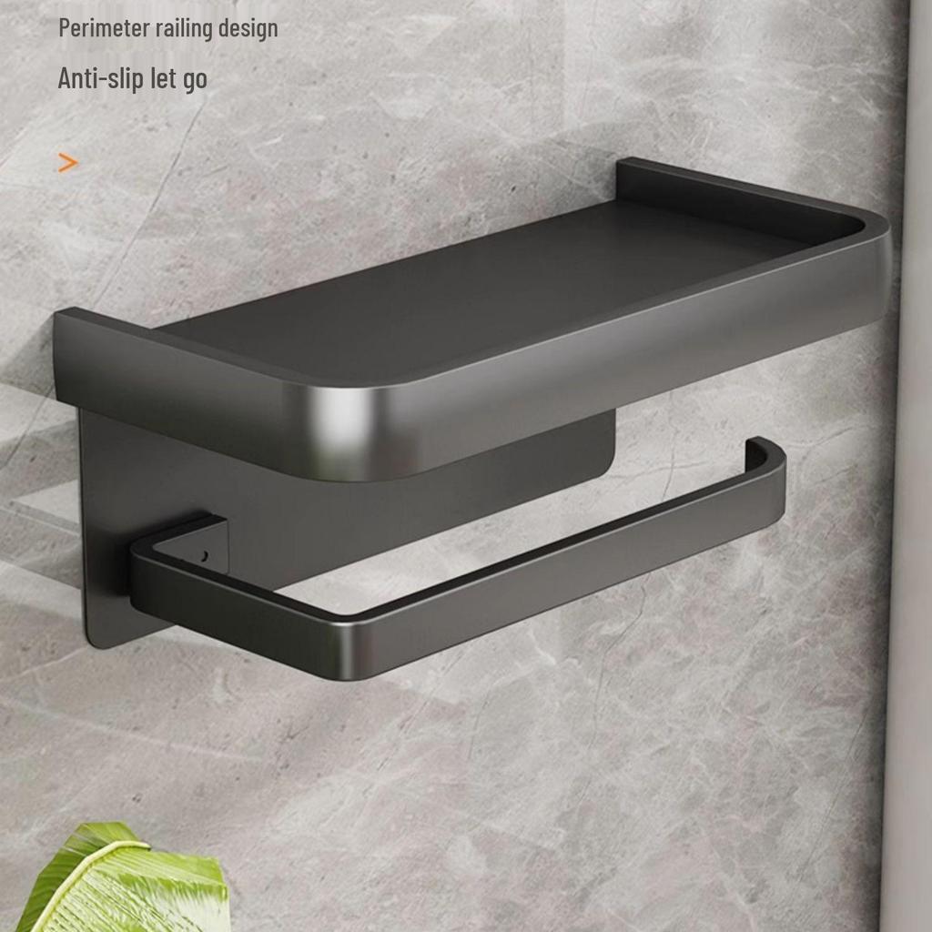 Punch-Free Bathroom Wall-Mounted Tissue and Phone Holder - Aluminum Alloy Shelf for Roll Paper