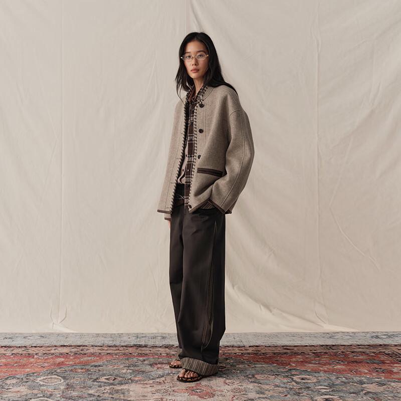 GREEN BELT Women's Retro Nomadic Style Wool Blend Short Coat