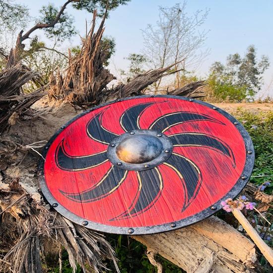 60.96 Cm Medieval Wooden Viking Shield Viking Wall Decor, Wood Wall Art, Handmade Home Decor, Fathers Day Gift For Him