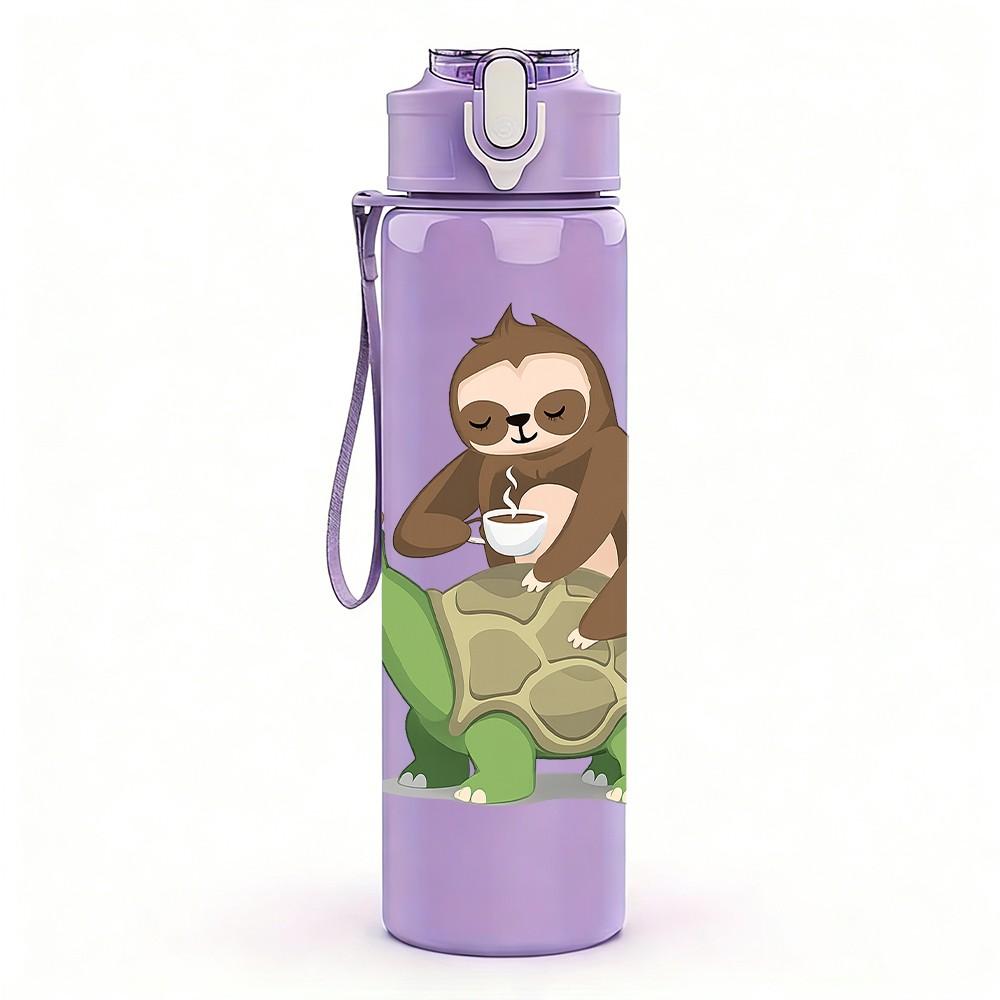 1PC Sloth Turtle Cute Cartoon Print 750ml Color Plastic Sports Water Bottle Leakproof Flip Straw Lid Suitable for Sports Office Home Use