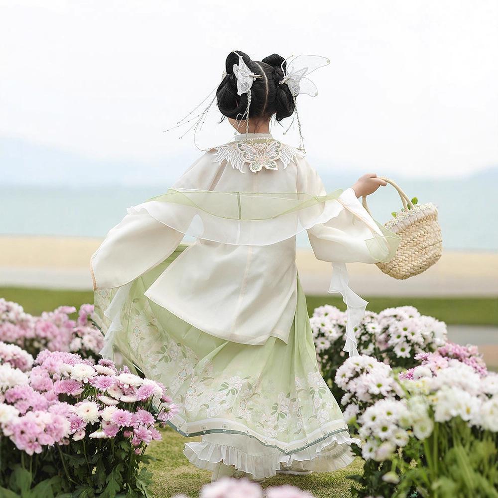 Girls' Cloud Shoulder Hanfu: Spring/Autumn Ming-Style Tang Suit for Little Girls
