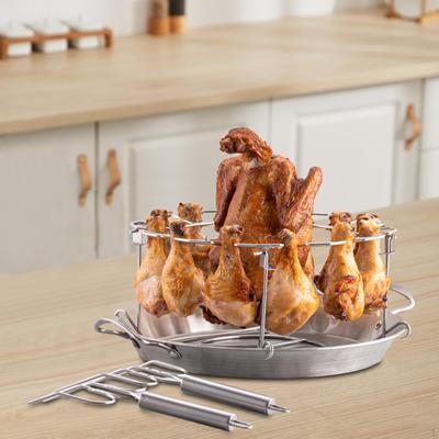 Hähnchenschenkel- und Flügelhalter, Entenhalter, mit Auffangschale, Bräter, klappbarer Grill