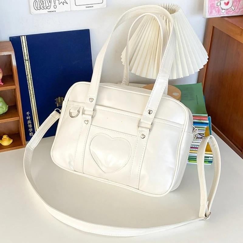 Women Jk School Handbag Large Capacity PU Anime Crossbody Bag Transparent Love Heart Shoulder Uniform Bag for Shopping Commuting