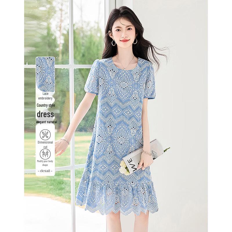 

Elegant Lace Embroidered Short Sleeve Mini Dress M