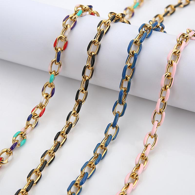 8mm Stainless Steel Colorful Enamel Cross DIY Chunky Hip Hop Chain for Necklace or Bracelet