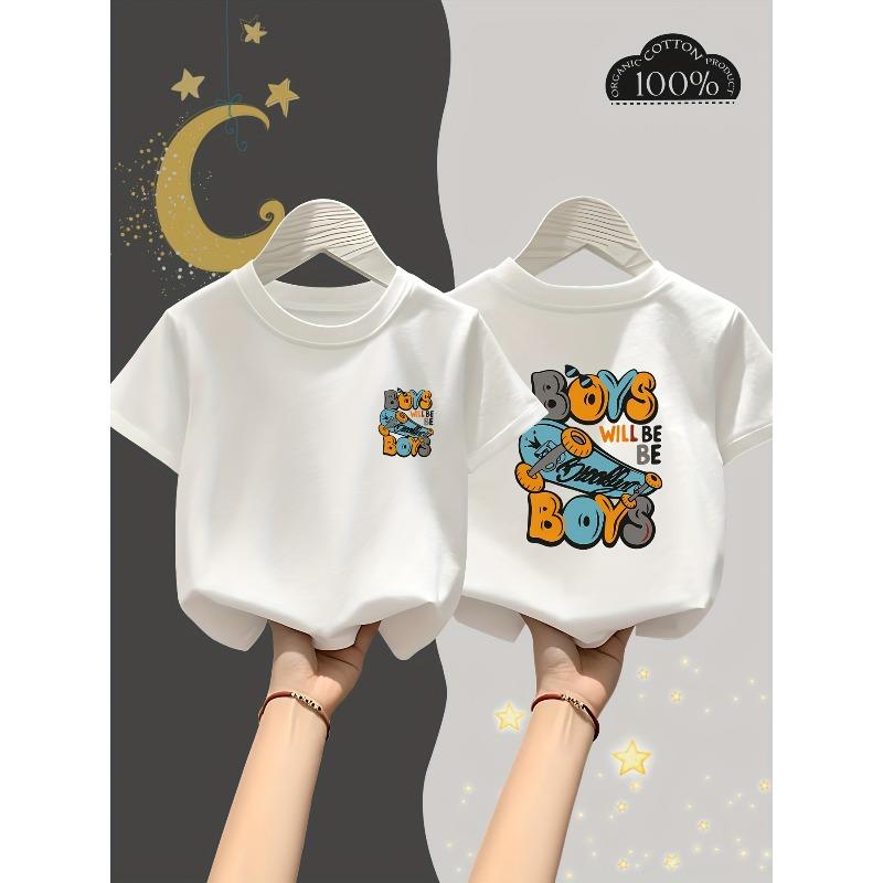 Europäische Größen Kurzarm-T-Shirt, Sommerkleidung für Jungen und Mädchen, Bequeme Oberteile, Skateboard-Muster Boys Will Be Boys, Modisch, Vielseitig