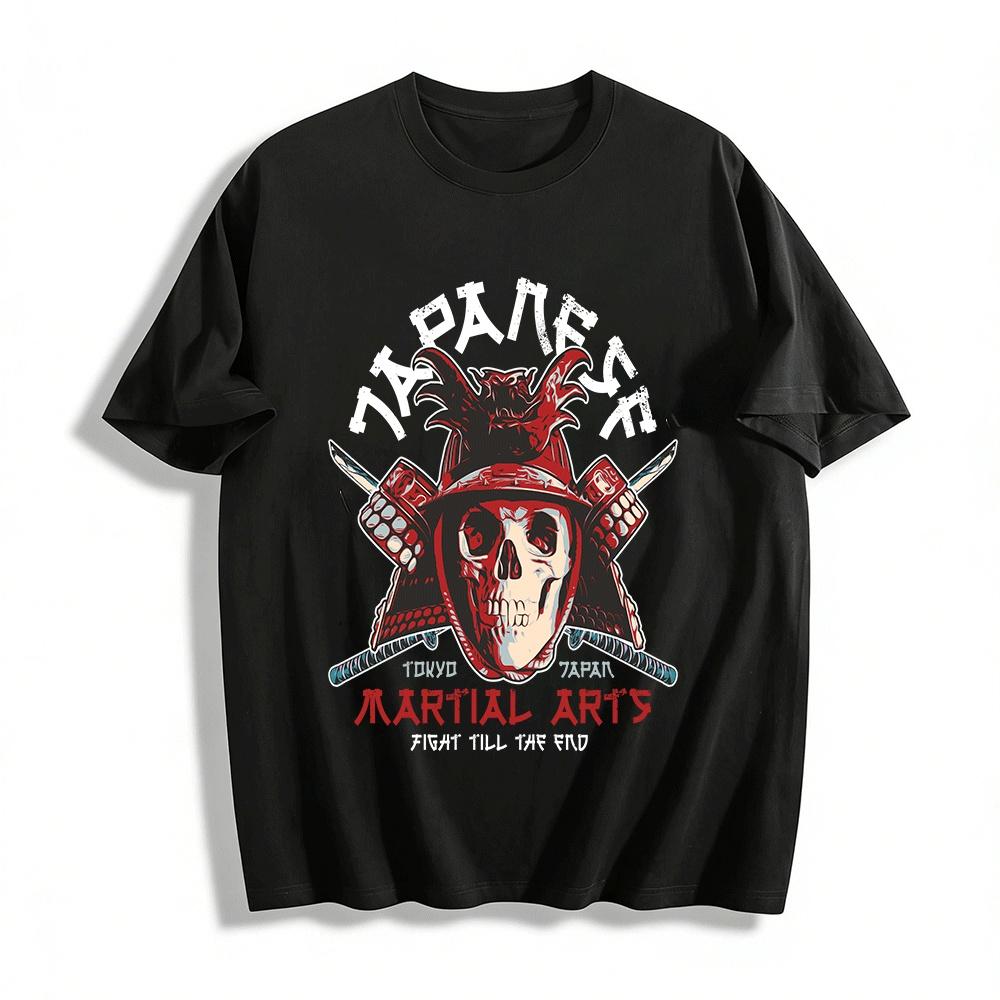 Tokyo Martial Arts Skull Samurai Graphic Tee Retro Japanese Combat Top Pure cotton T-shirt XXS