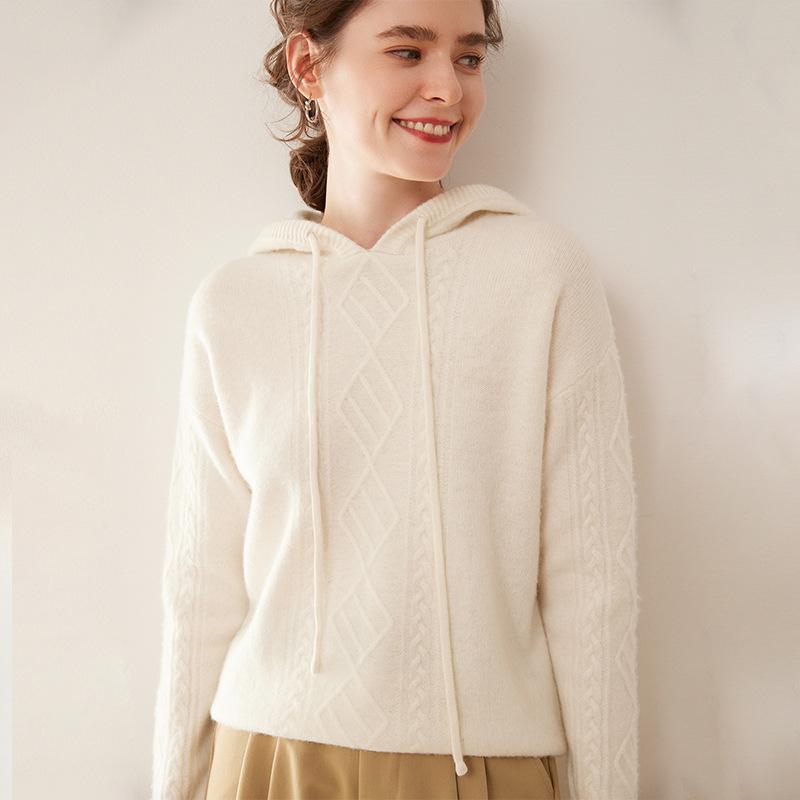 Women's 2024 High-End Hooded Cashmere Argyle Sweater