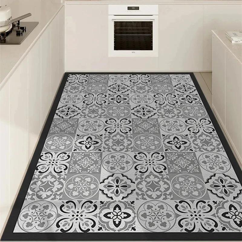 Kitchen Vinyl Carpet Pvc Non-slip Floor Mat Leather Waterproof Foot Mats American Retro Home Decoration Rug Alfombra De Cocina