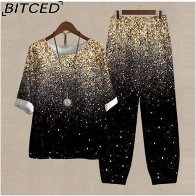 QICED Moda Feminina Verão Primavera Cor Sólida Estampa Manga Curta Suspensórios Calças Calças Ternos