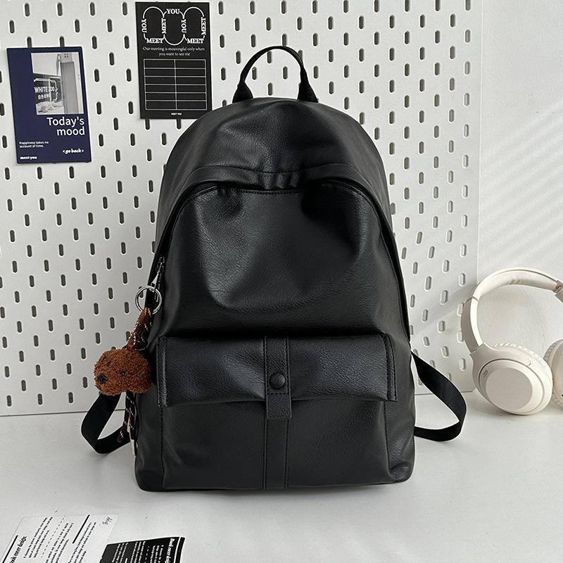 Retro schoolbag male college students fashion casual large capacity backpack pu simple female high school students travel backpack tide