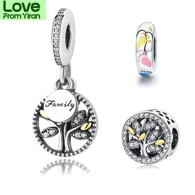 Authentic Sterling Tone Charms Hollow Family Tree Beads Fits Charm Bracelets Jewelry DiyFashion Charm