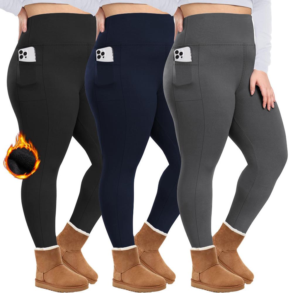 Plus Size Autumn and Winter Velvet Yoga Pants Women's High Waist Nine-point Fitness Winter Yoga Pants with Pockets