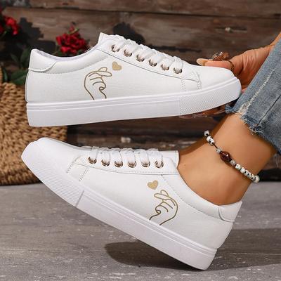 Fashion White Breathable Women Running Shoes New Spring Autumn Embroidered Flower Lace-Up Casual Comfortable Sneakers