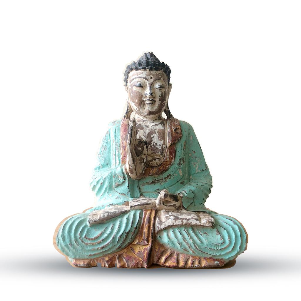 Buddha Statue Teaching Hand Carved Wood Mint 30cm