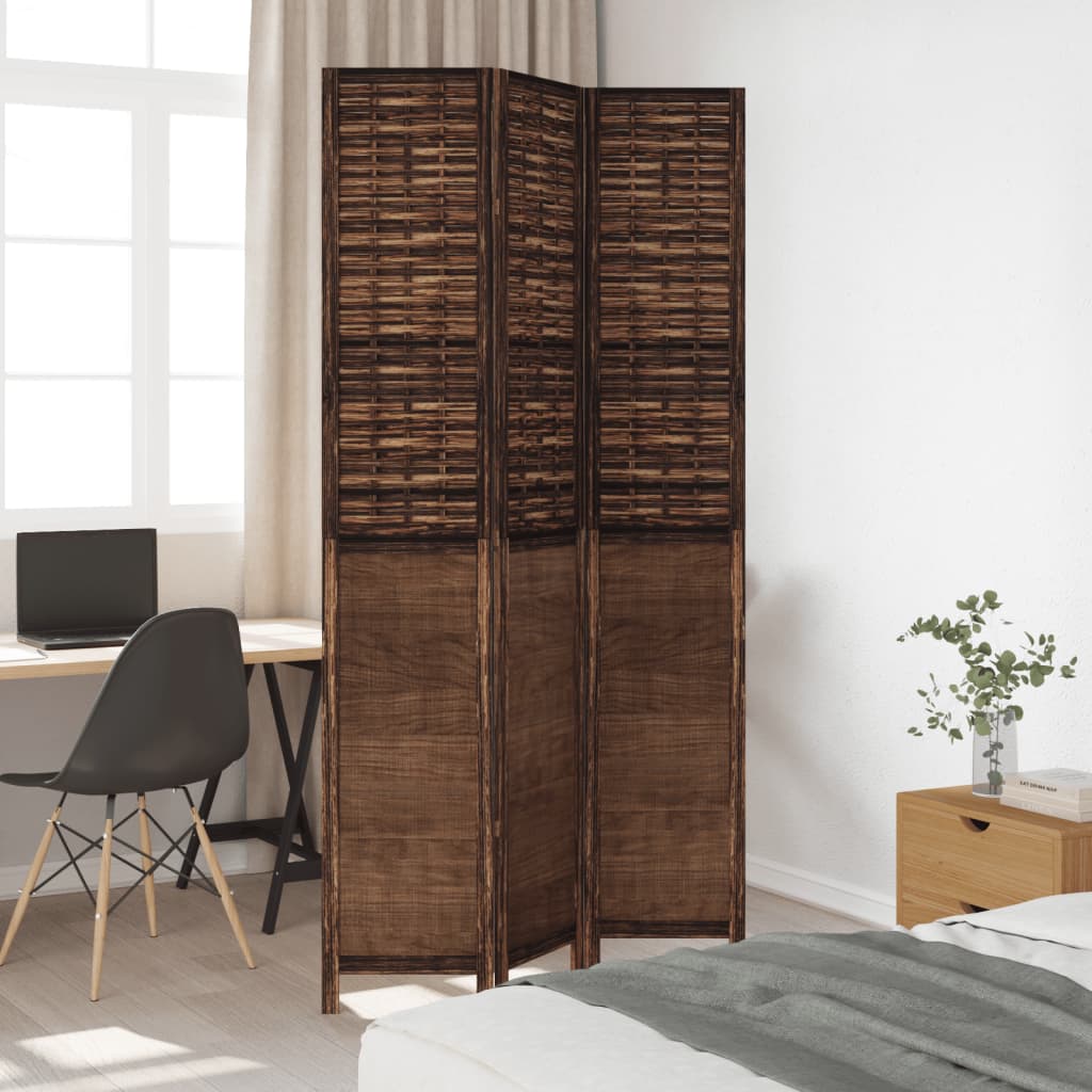 3 Piece Room Divider Dark Brown Solid Paulownia Wood